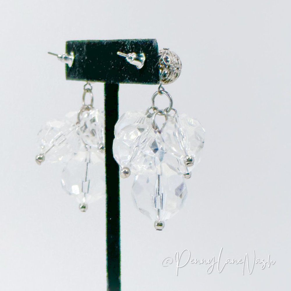 Vintage Clear Beads Drop Push Back Earrings - Picture 3 of 5